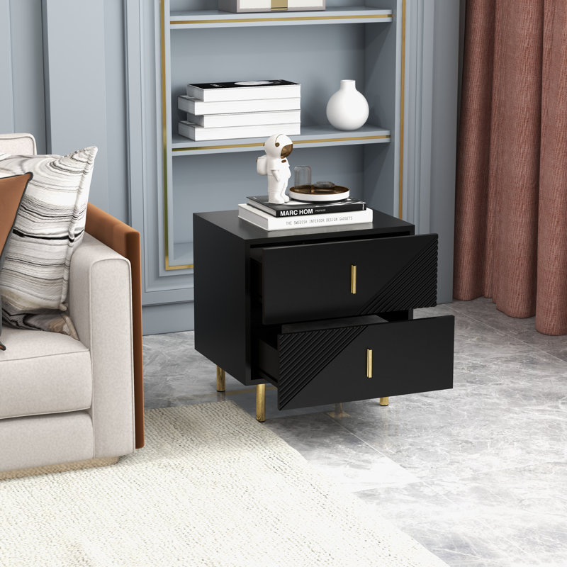 Mercer41 Peless 20 “W Black Night Table With Drawers, 2 Drawer Bedside ...